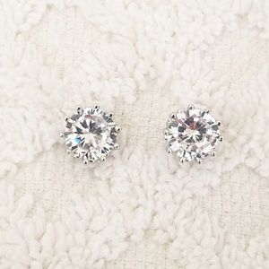 Clear Round Cubic Zirconia Crown Stud Earrings